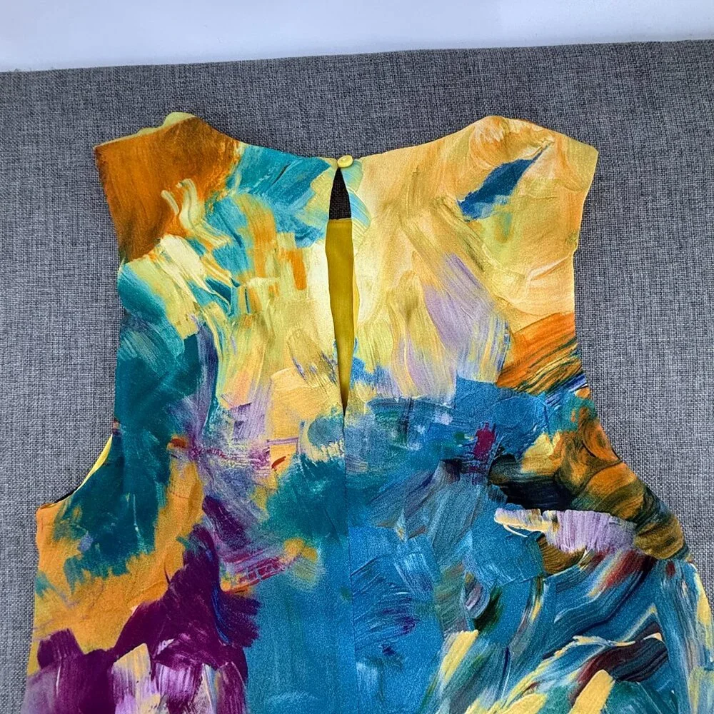 H&M Dress Watercolor Brush Stroke Multicolor High Round Neck Size 2 Lined‎